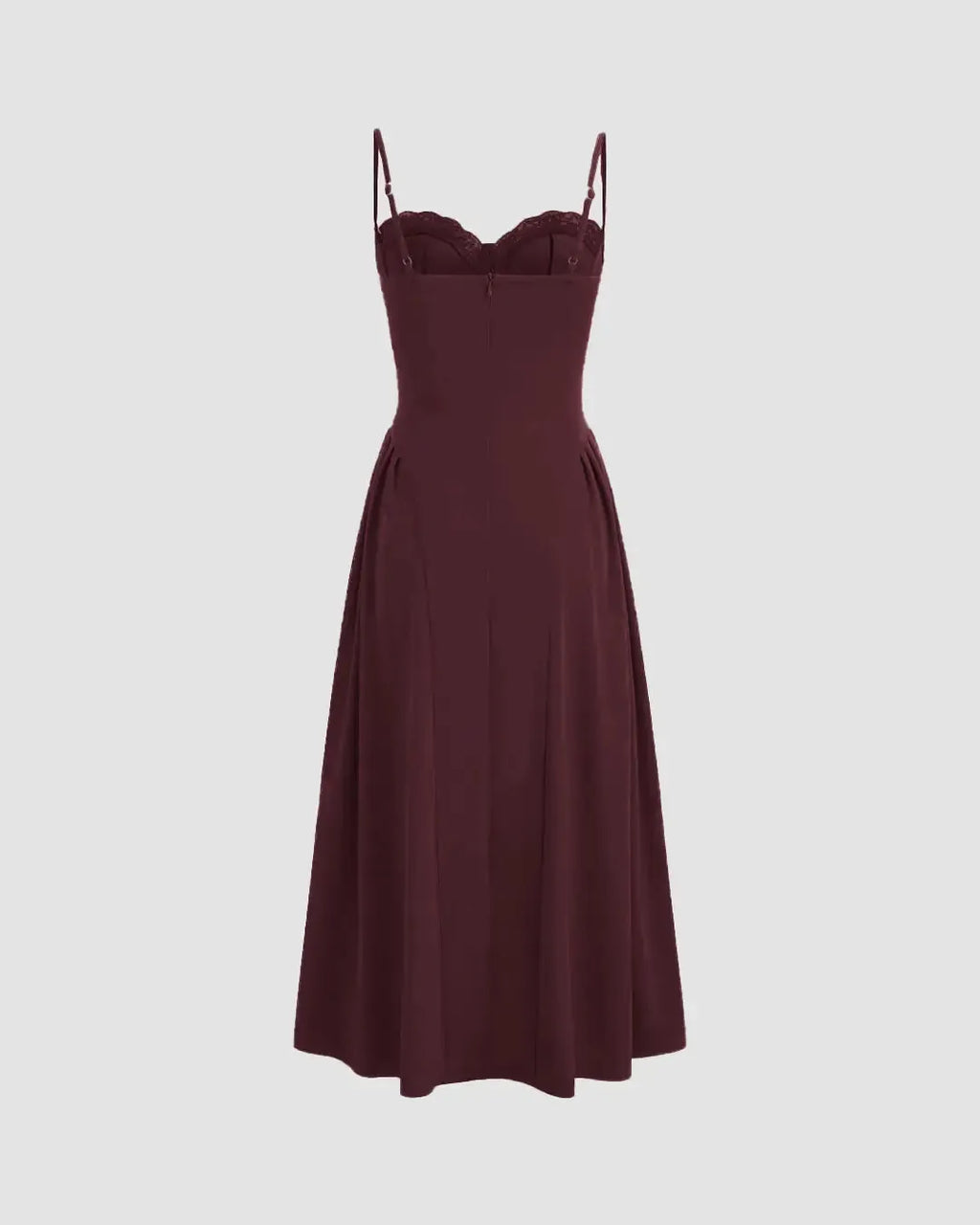Square Neck Lace Trim Ruffle Maroon Maxi Dress