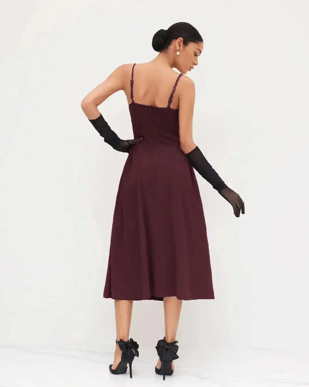 Square Neck Lace Trim Ruffle Maroon Maxi Dress