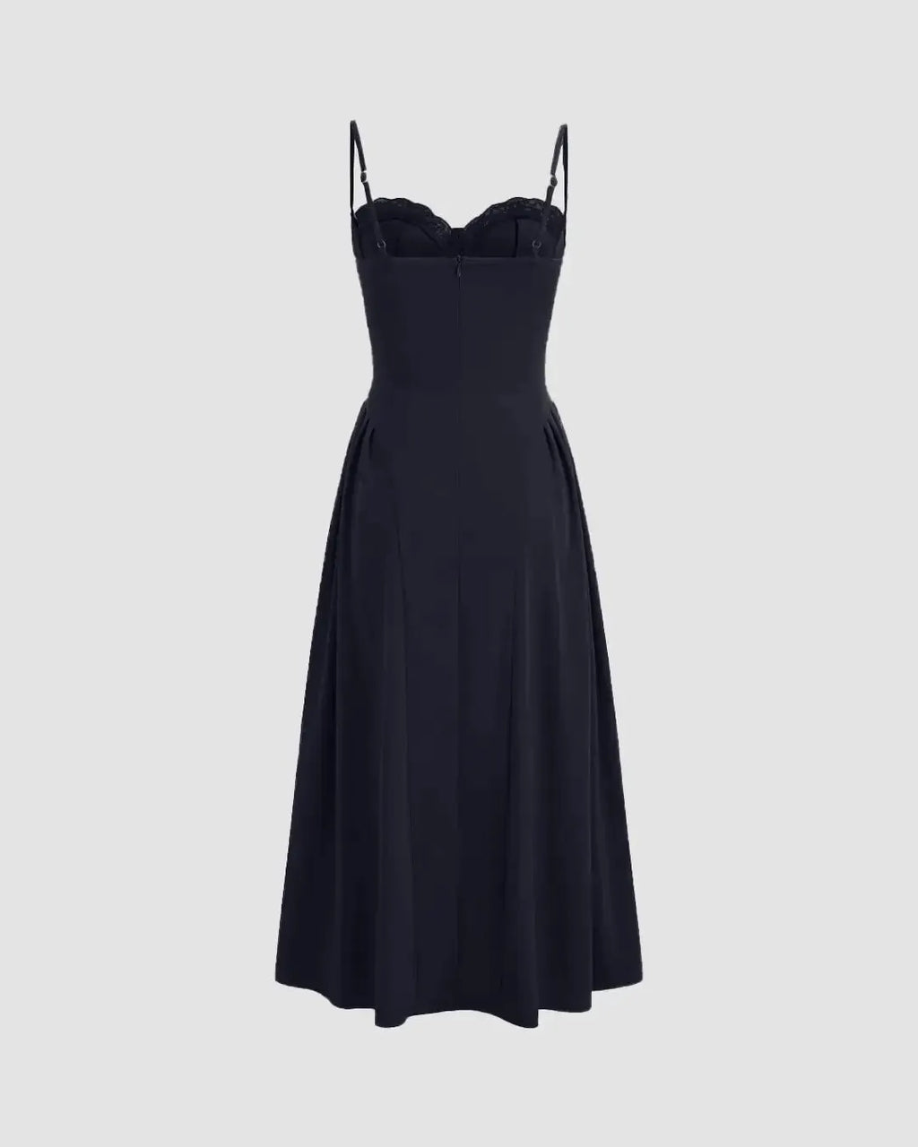 Square Neck Lace Trim Ruffle Navy Blue Maxi Dress