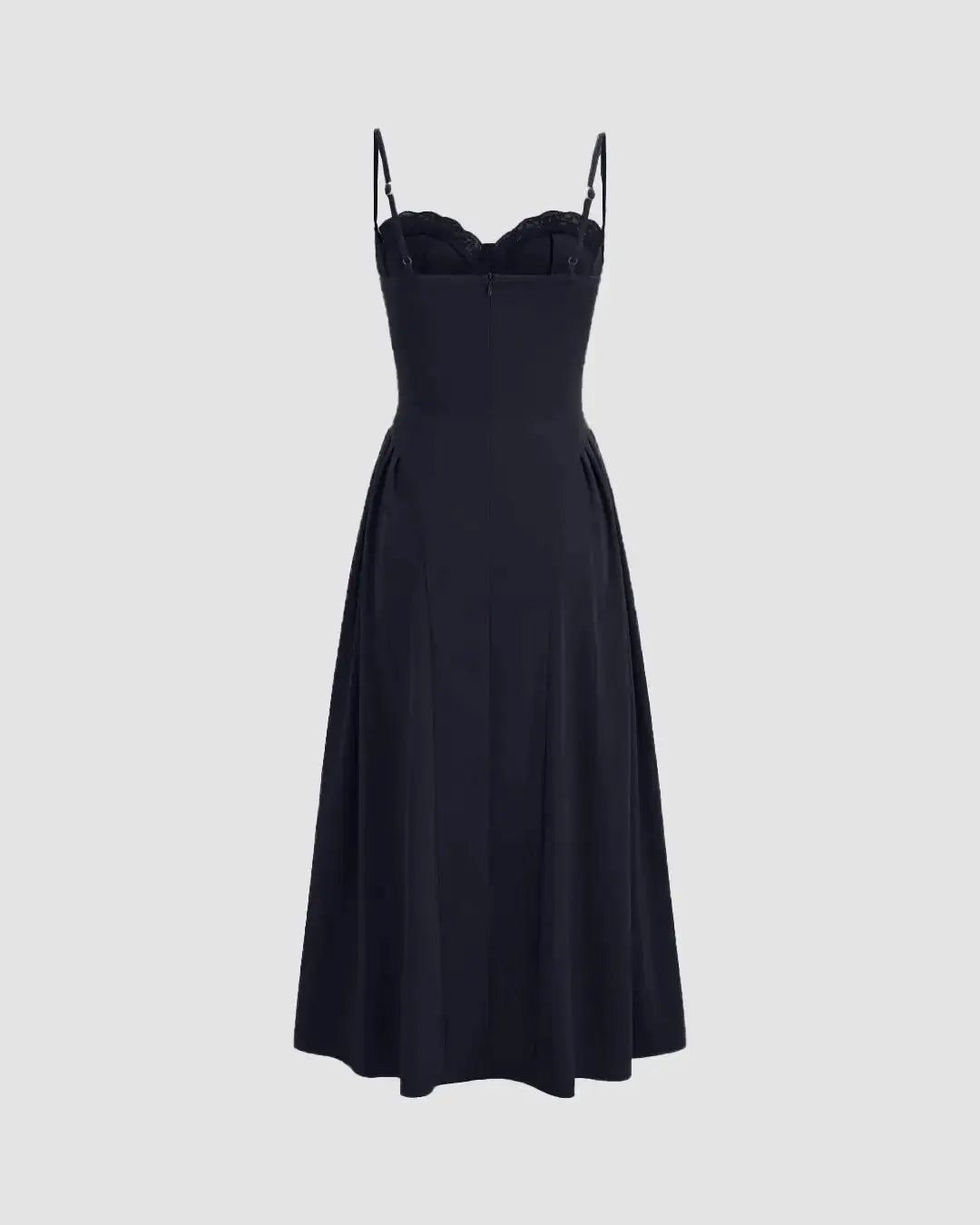 Square Neck Lace Trim Ruffle Navy Blue Maxi Dress