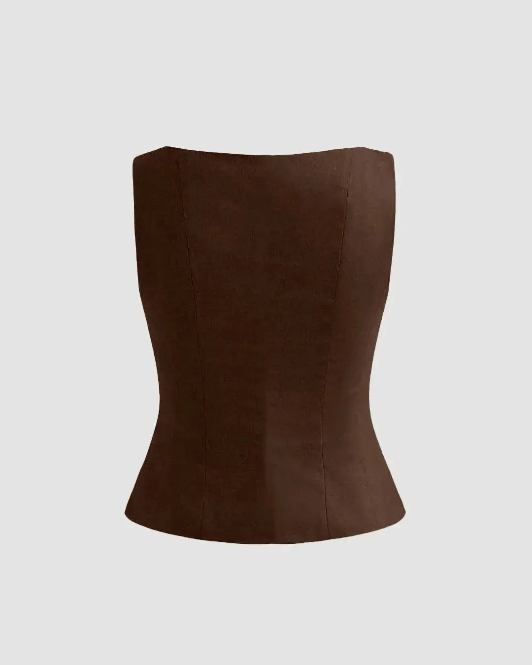 Square Neck Lace Up Sleeveless Chocolate Brown Tank Top