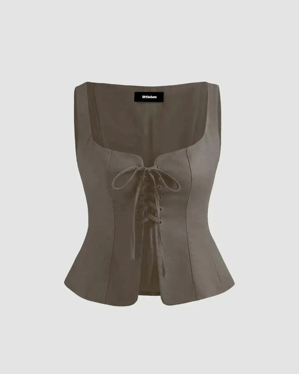Square Neck Lace Up Sleeveless Grey Tank Top