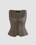 Square Neck Lace Up Sleeveless Grey Tank Top