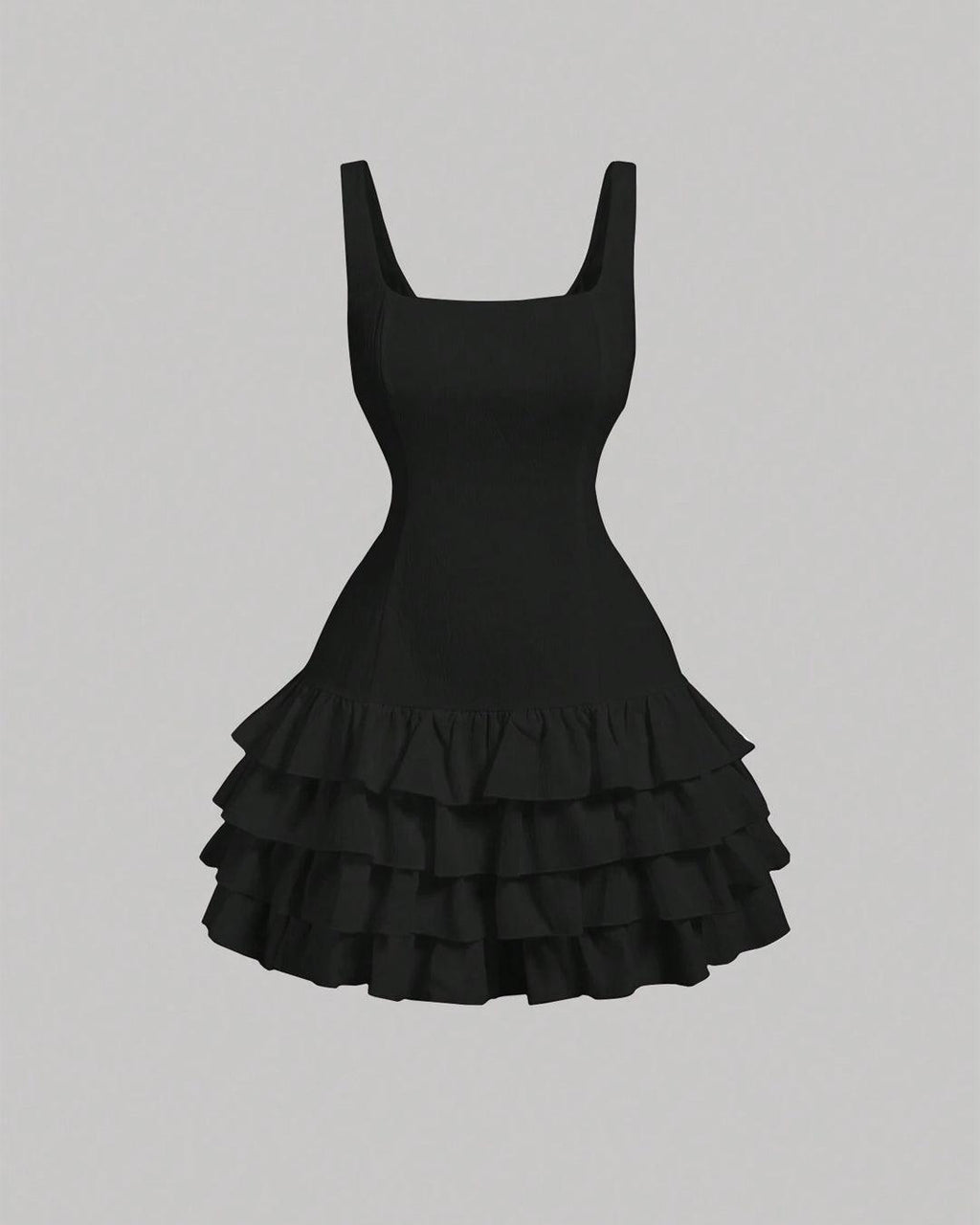 Square Neck Layered Cake Black Dress