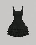 Square Neck Layered Cake Black Dress