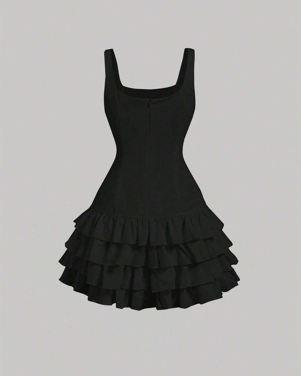 Square Neck Layered Cake Black Dress
