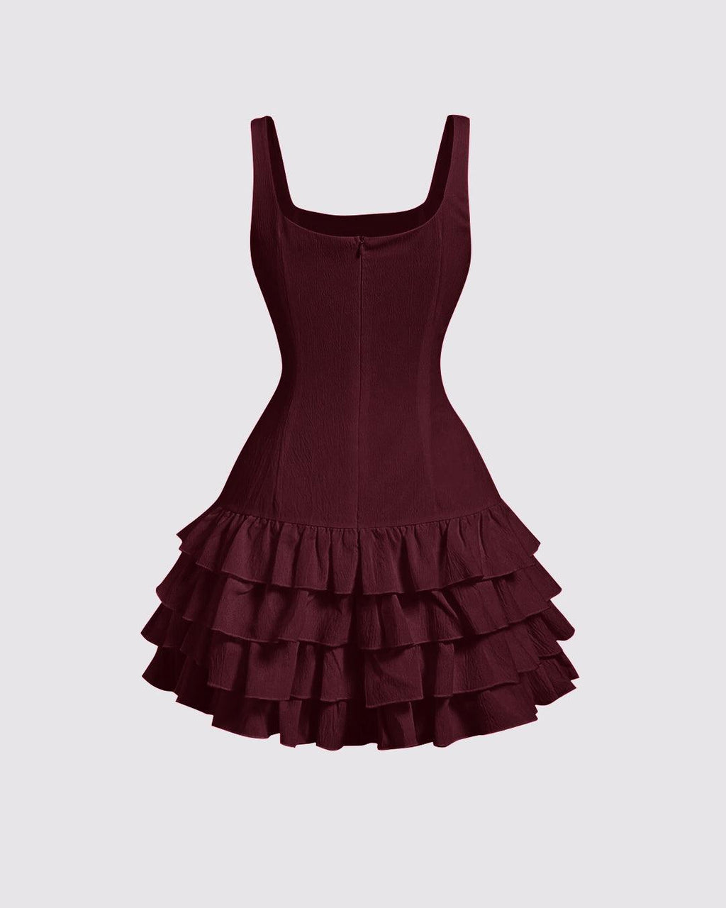 Square Neck Layered Cake Dress In Cherry Red