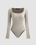 Square Neck Long Sleeve Bodysuit In Light Grey