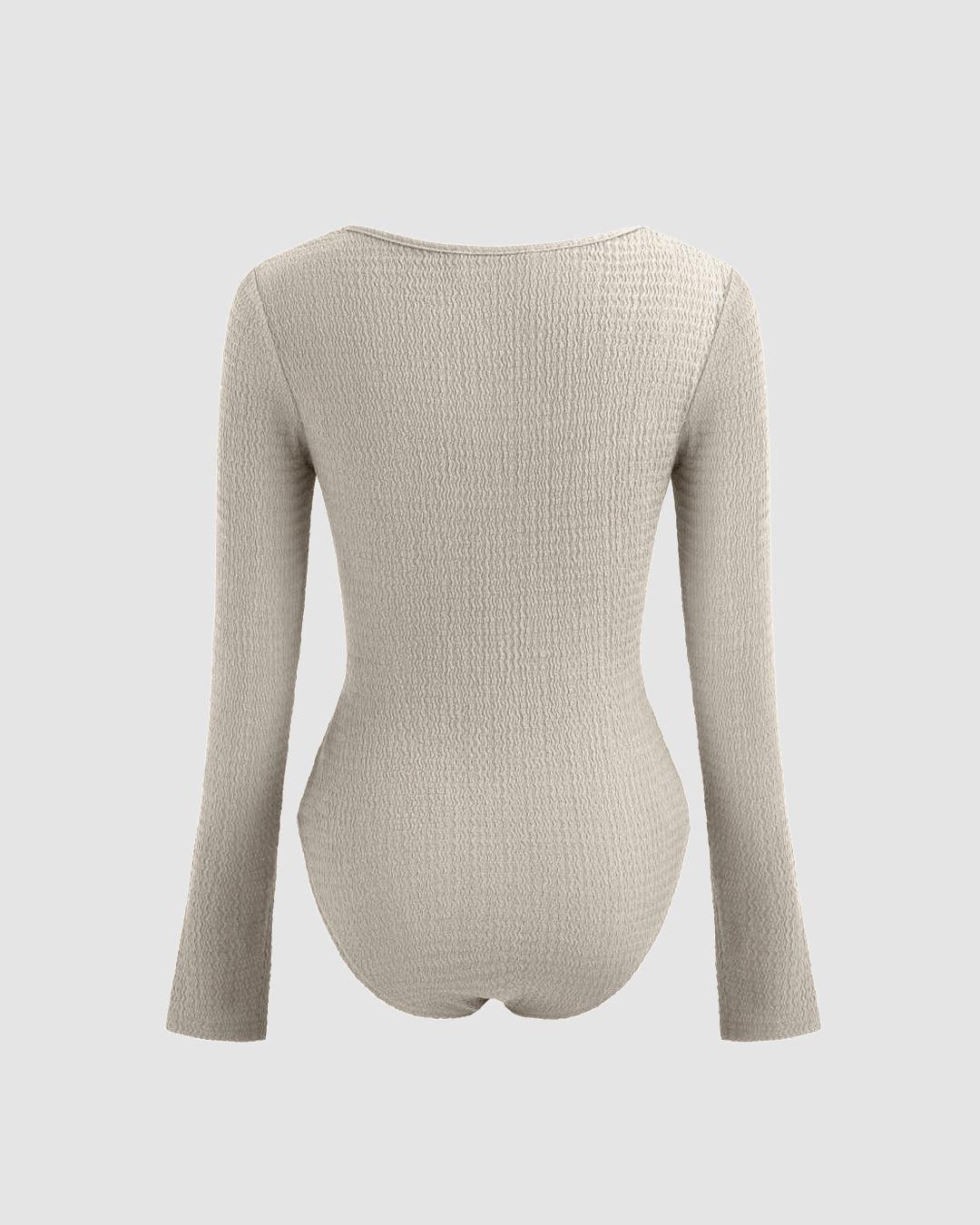 Square Neck Long Sleeve Bodysuit In Light Grey