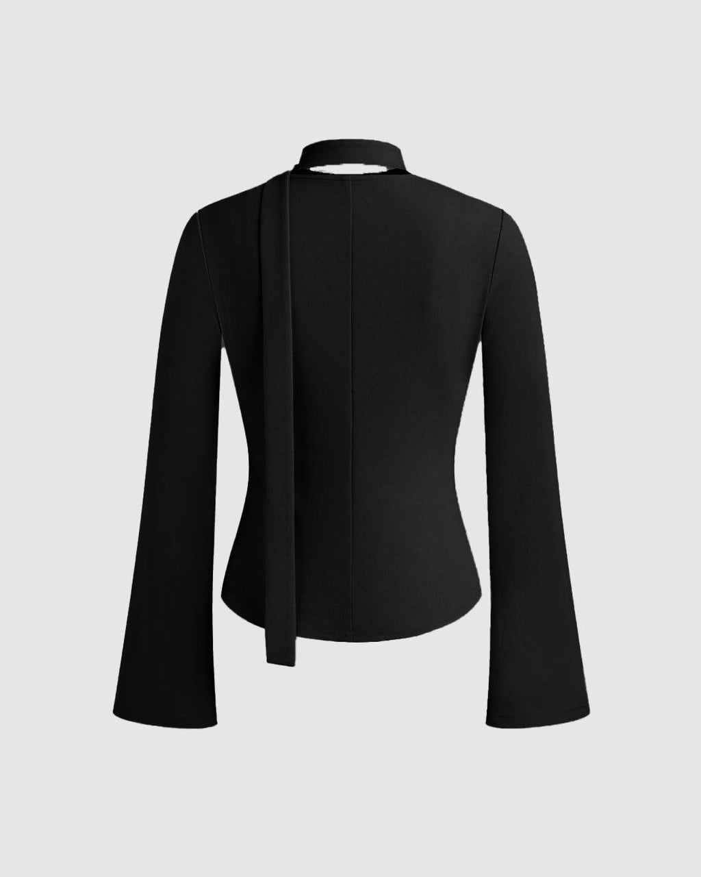 Square Neck Long Sleeve Top With Scarf In Black