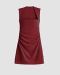 Square Neck Ruched Bodycon Mini Dress in Maroon