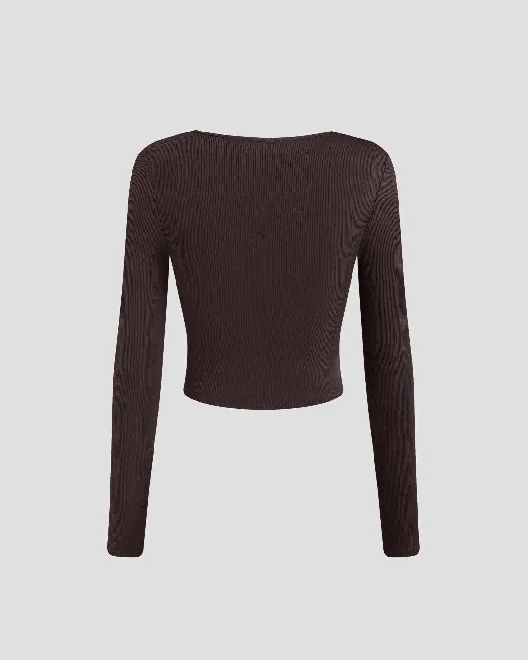 Square Neck Ruched Long Sleeve Top In Chocolate Brown