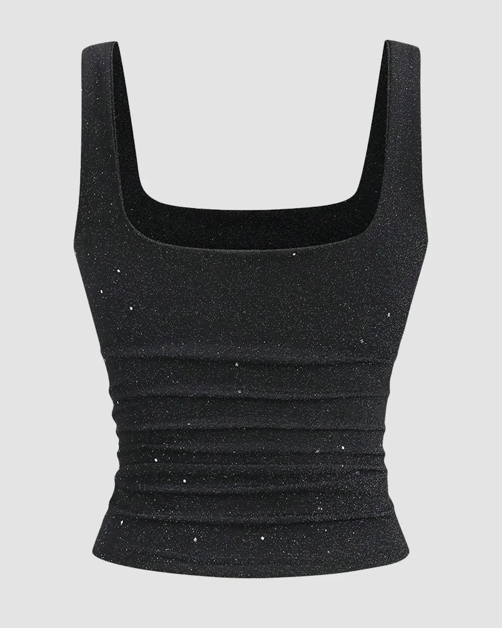 Square Neck Ruched Sleeveless Stretch Tank Top in Black