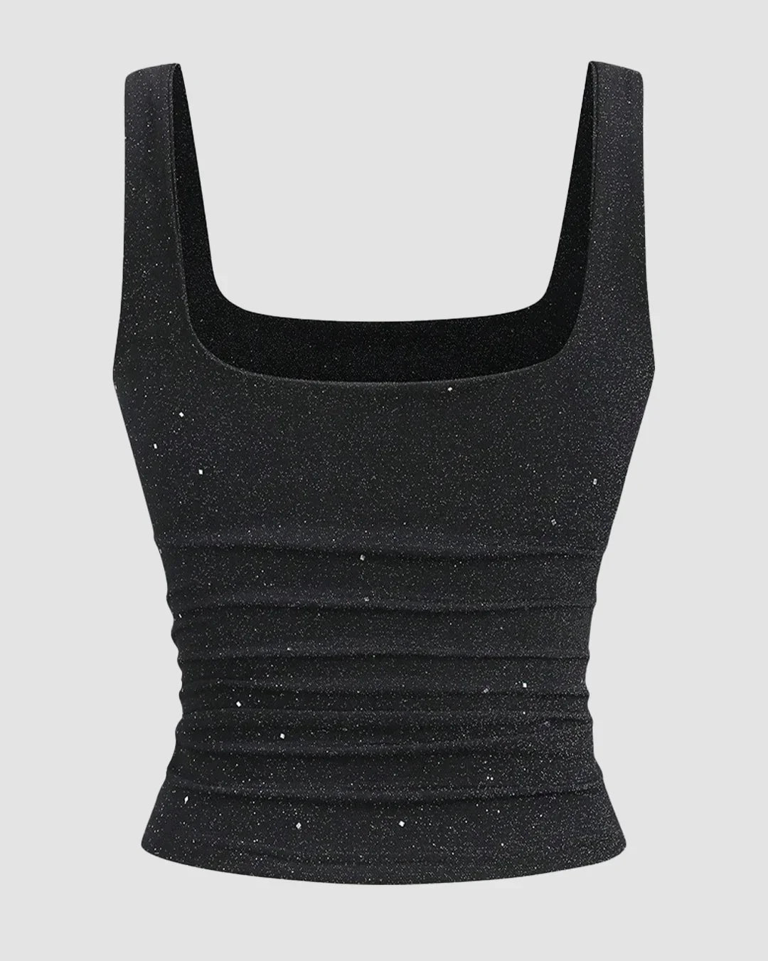 Square Neck Ruched Sleeveless Stretch Tank Top in Black