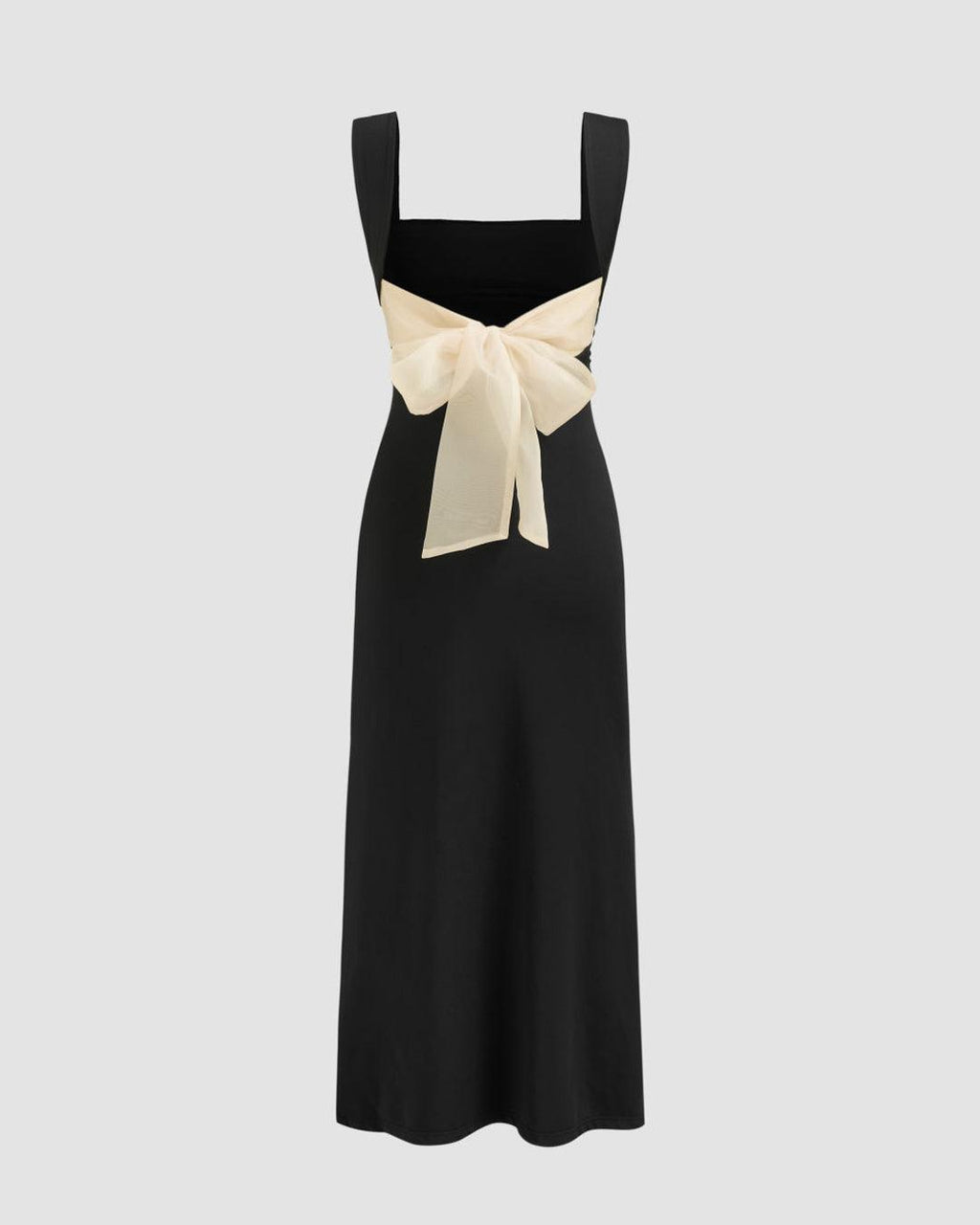 Square Neck Ruched Split Bowknot Maxi Dress