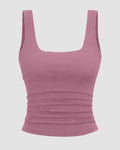 Square Neck Ruched Tank Top in Pink