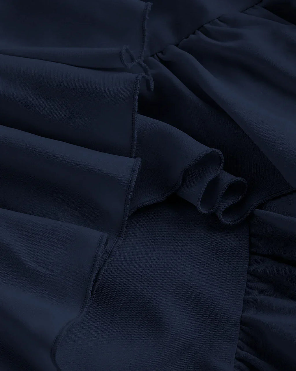 Square Neck Ruffle Hem High Low Midi Dress in Navy Blue