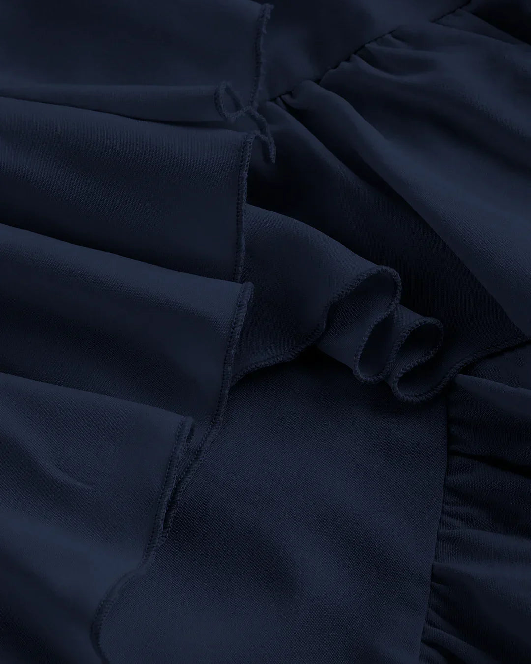 Square Neck Ruffle Hem High Low Midi Dress in Navy Blue