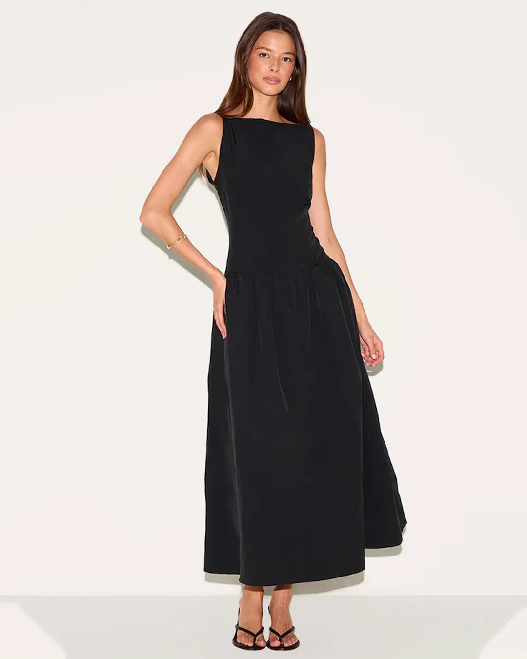 Square Neck Sleeveless Fit & Flare Maxi Dress in Black