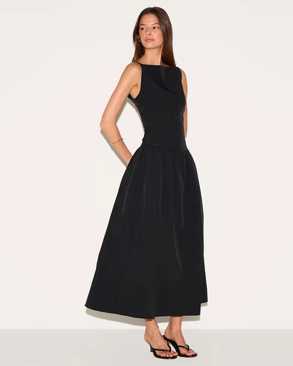 Square Neck Sleeveless Fit & Flare Maxi Dress in Black