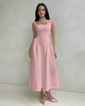 Square Neck Sleeveless Fit & Flare Midi Dress in Dusty Pink