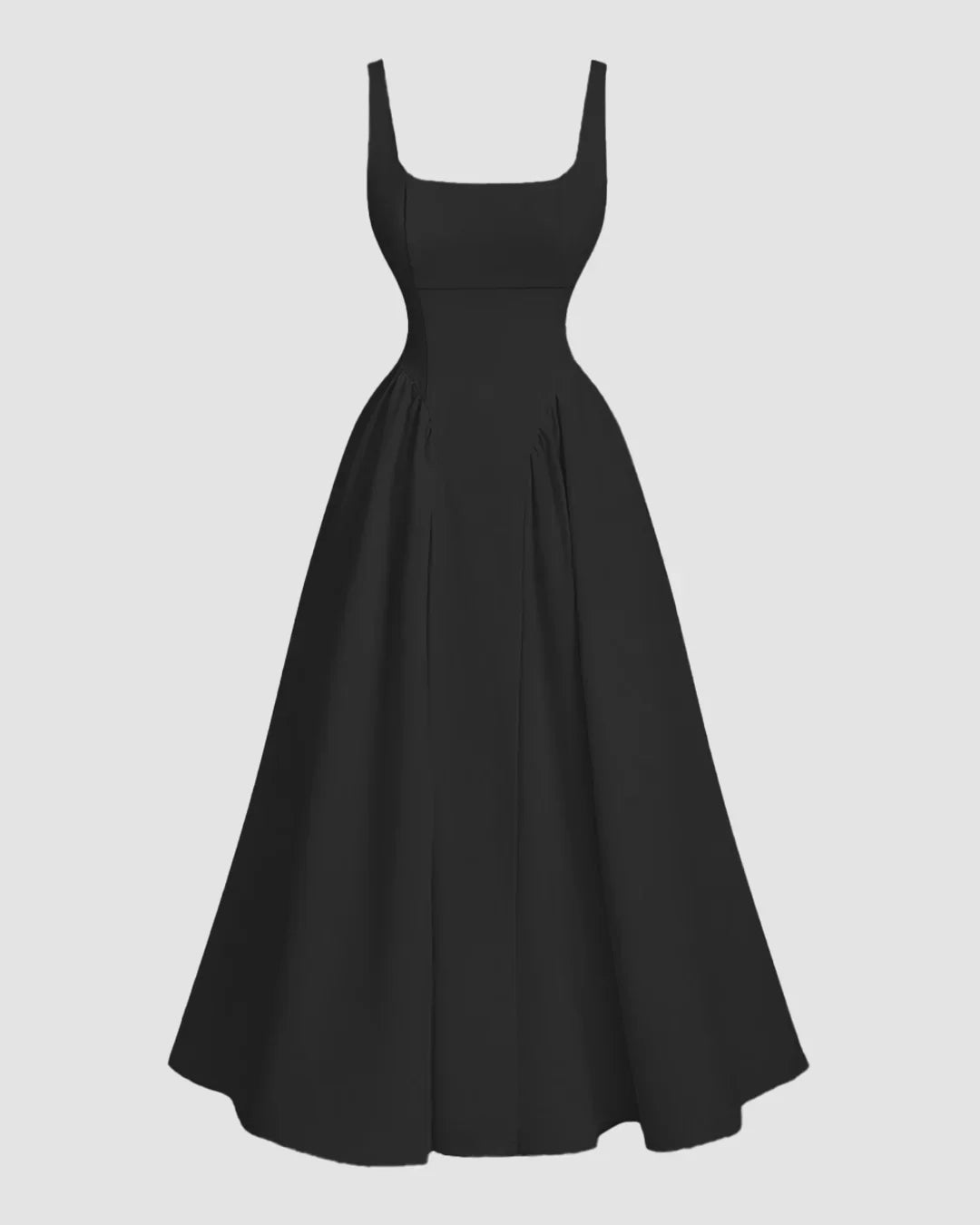 Square Neck Sleeveless Flared Maxi Dress in Black