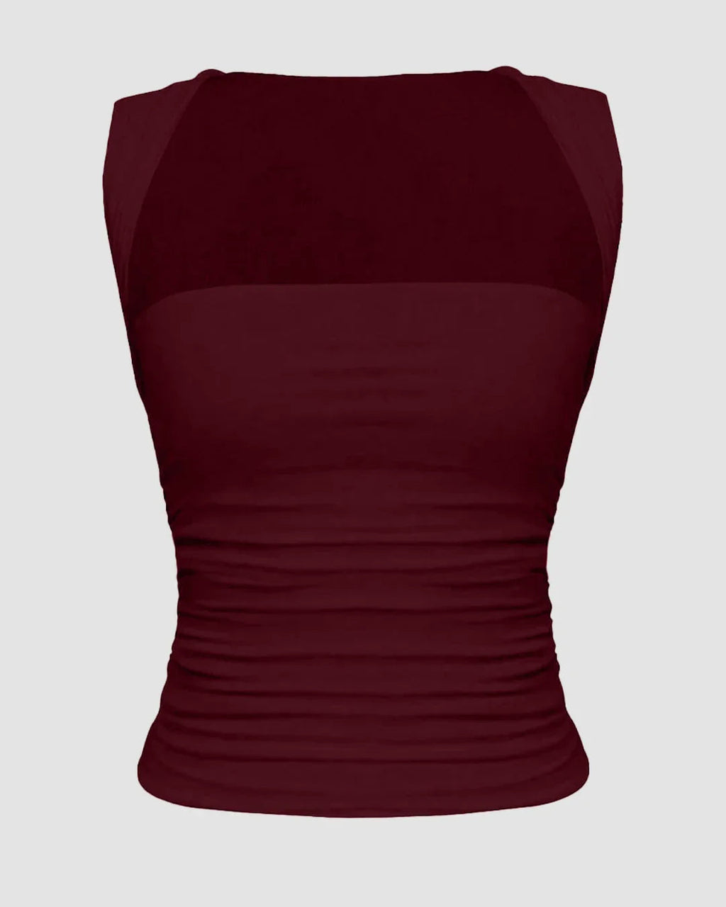 Square Neck Slim-Fit Straight Hem Solid Sleeveless Tank Top in Maroon