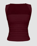 Square Neck Slim-Fit Straight Hem Solid Sleeveless Tank Top in Maroon