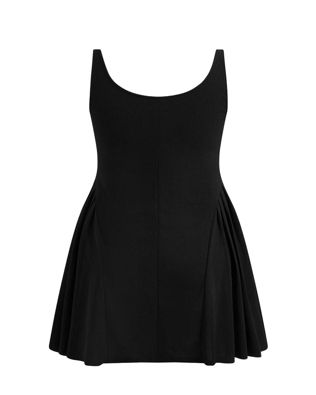 Square Neck Solid Pleated Cami Black Mini Dress Curve & Plus