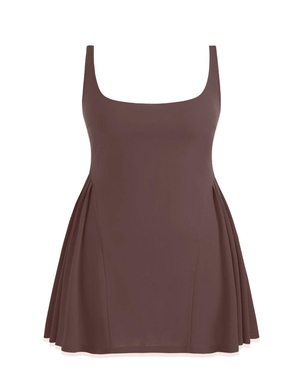 Square Neck Solid Pleated Cami Brown Mini Dress Curve & Plus