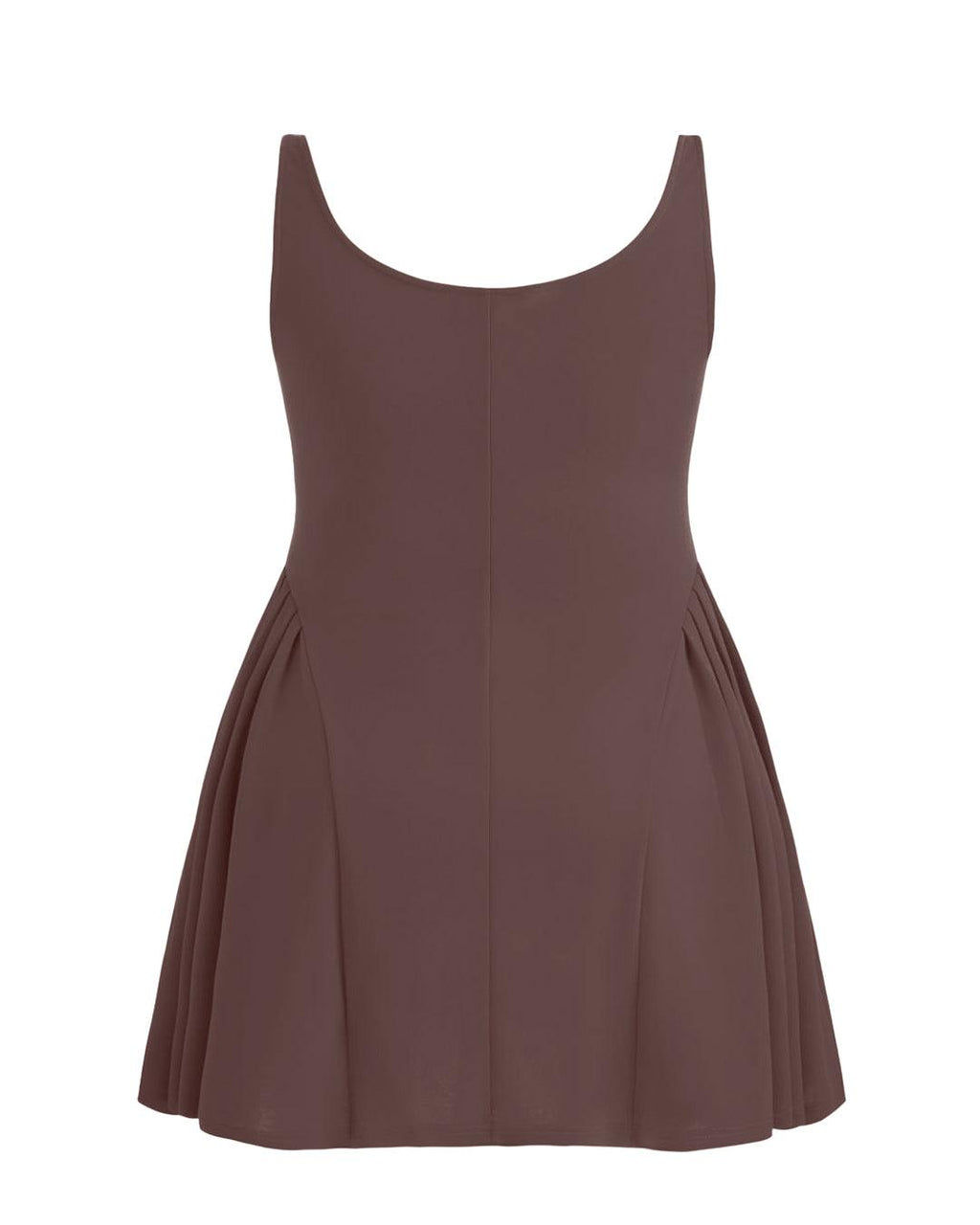 Square Neck Solid Pleated Cami Brown Mini Dress Curve & Plus