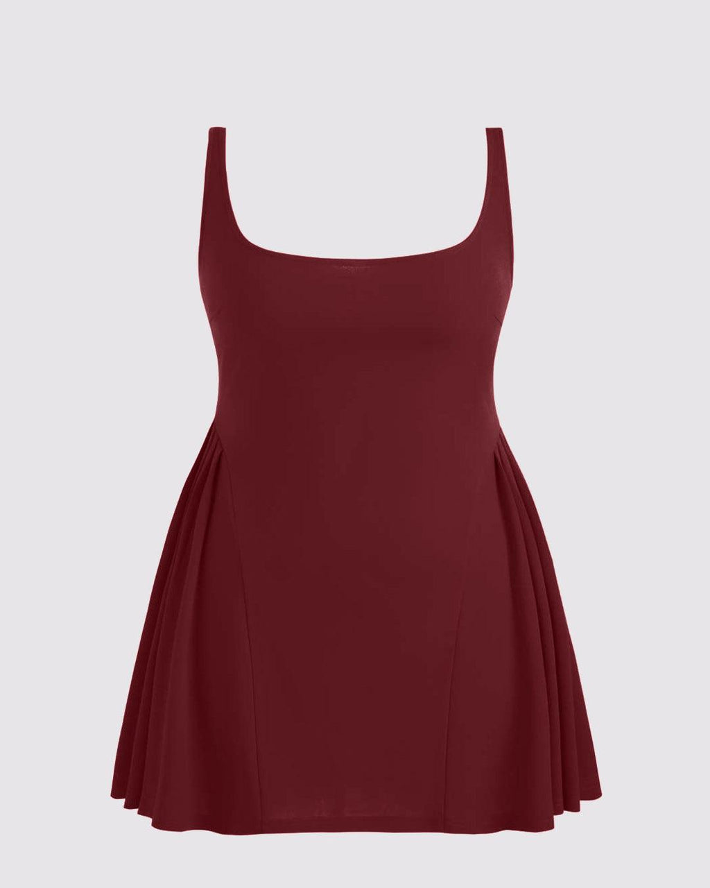 Square Neck Solid Pleated Cami Mini Dress Curve & Plus In Maroon