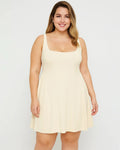 Square Neck Solid Pleated Cami Off-White Mini Dress Curve & Plus