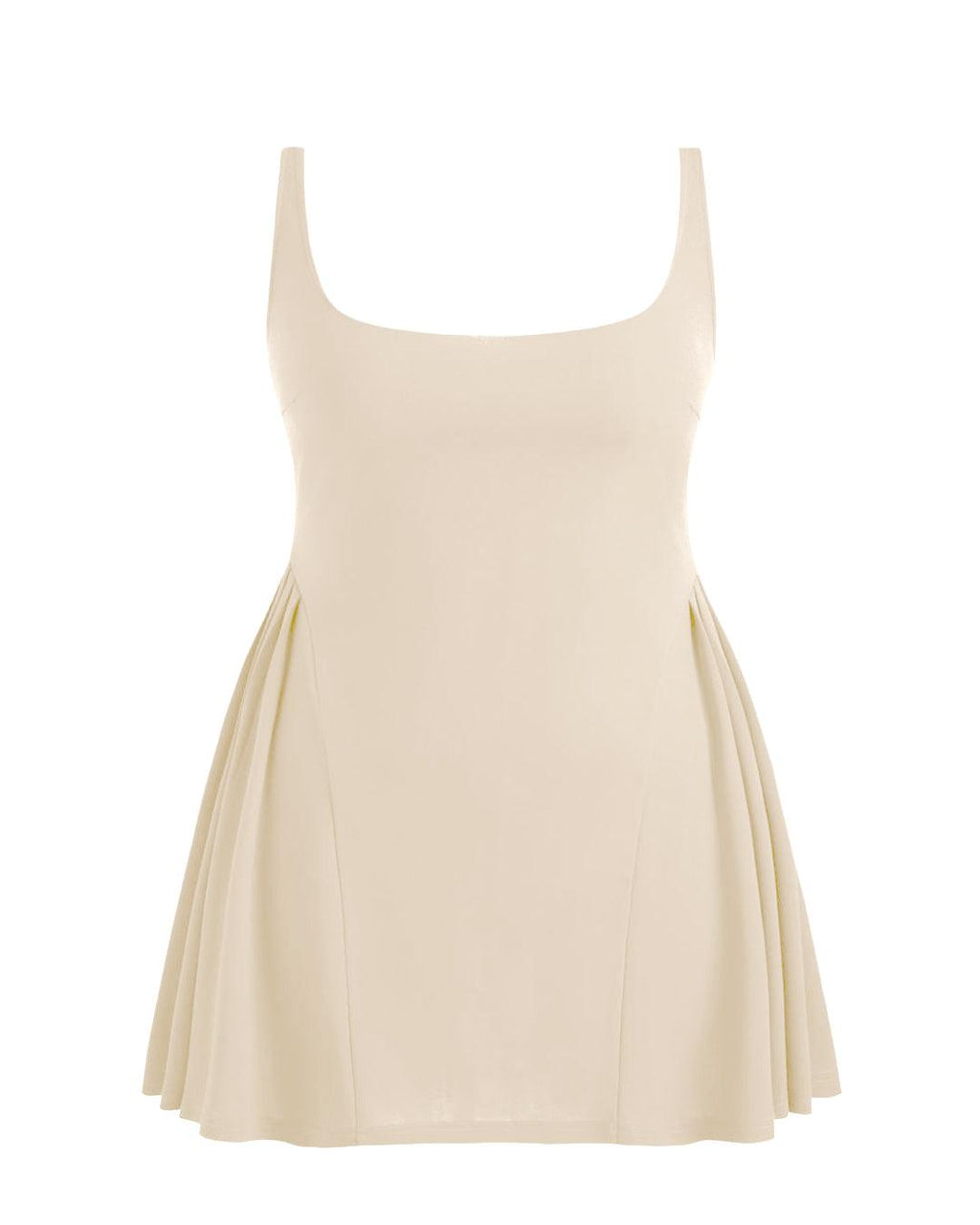 Square Neck Solid Pleated Cami Off-White Mini Dress Curve & Plus