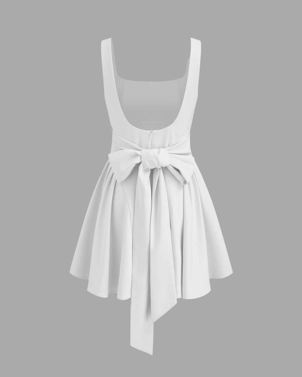 Square Neck Solid Ruffle Pleated Knotted Mini Dress