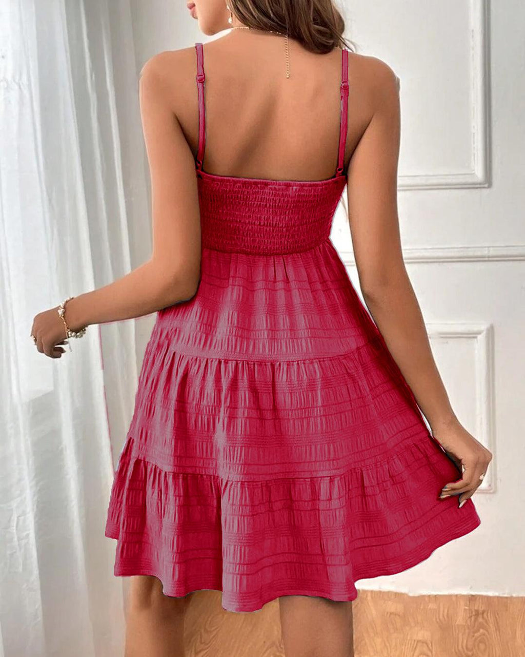 Square Neck Spaghetti Strap Beach Dress In Pink