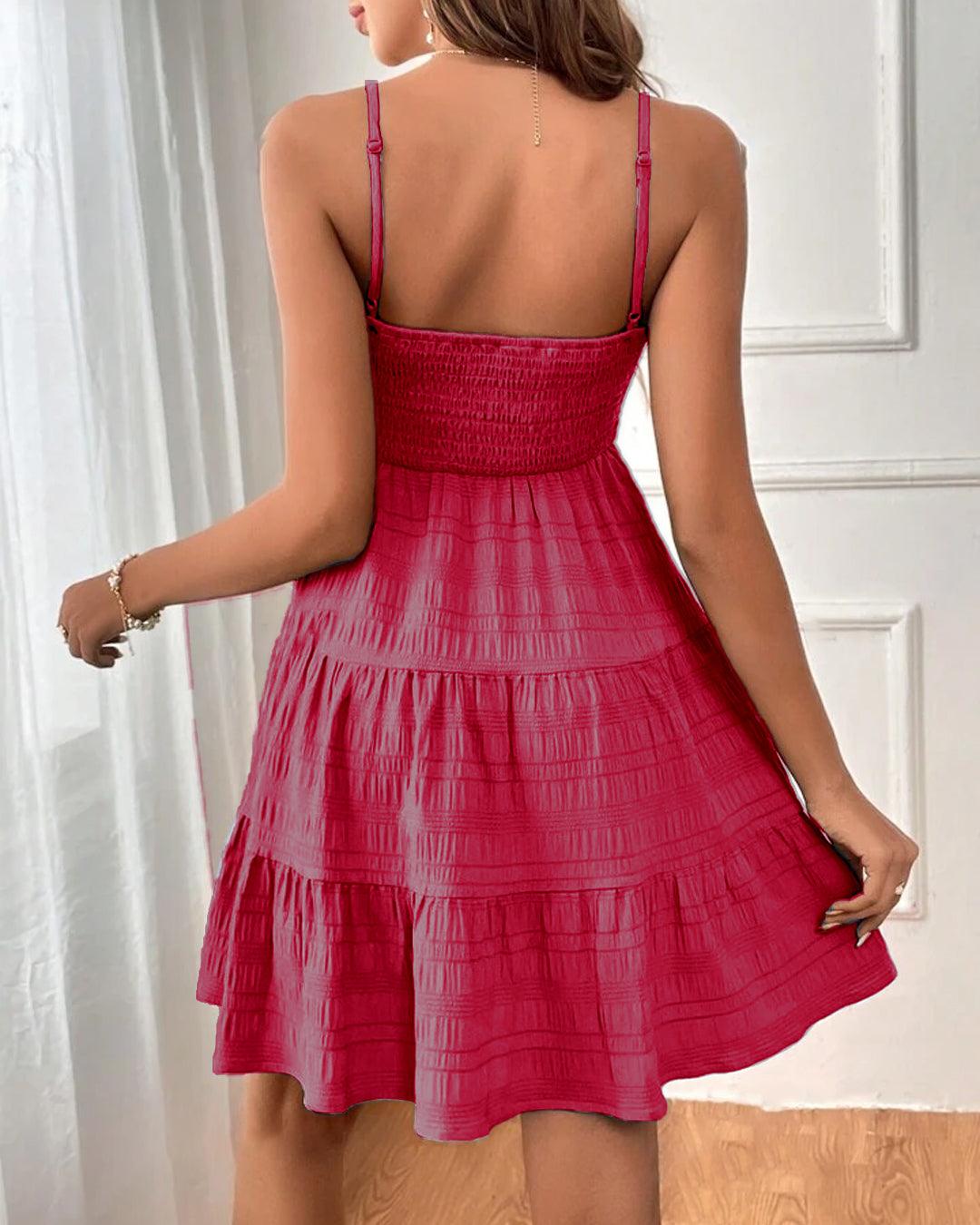 Square Neck Spaghetti Strap Beach Dress In Pink