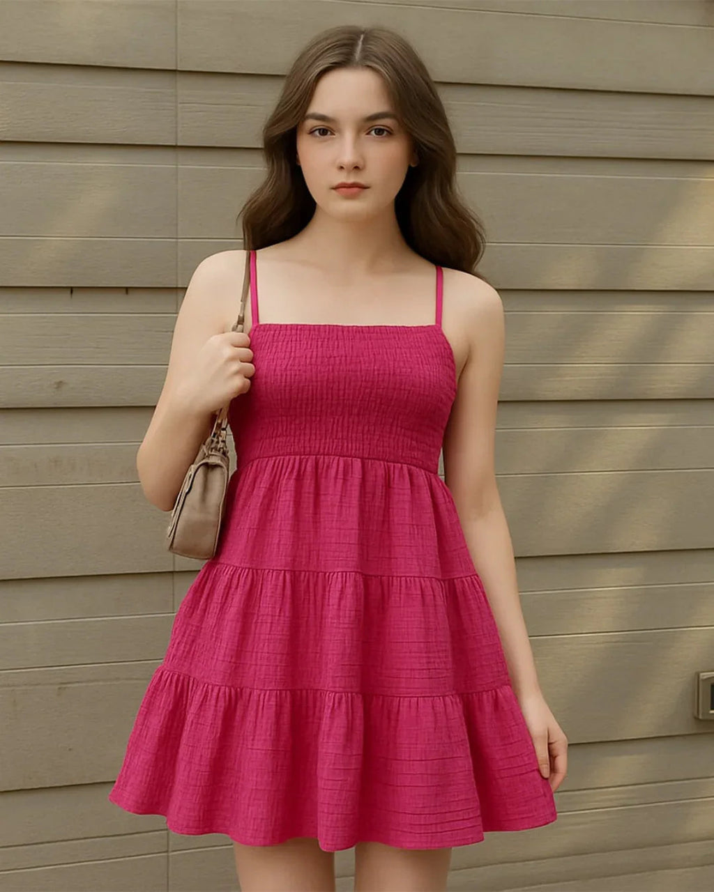 Square Neck Spaghetti Strap Beach Dress In Pink