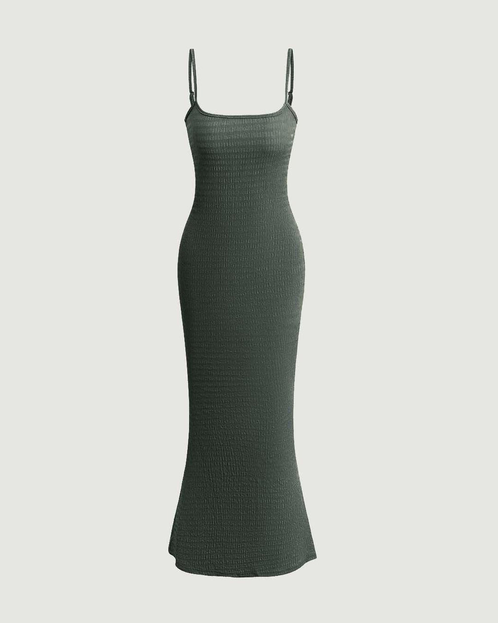 Square Neck Spaghetti Strap Maxi Dress In Olive Green