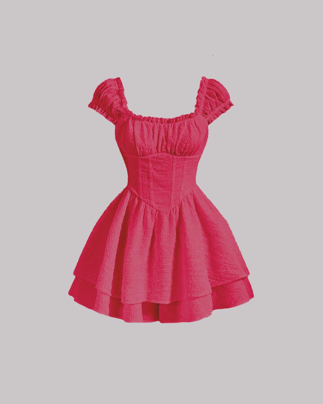 Puff Sleeve Square Neck Mini Dress in Pink