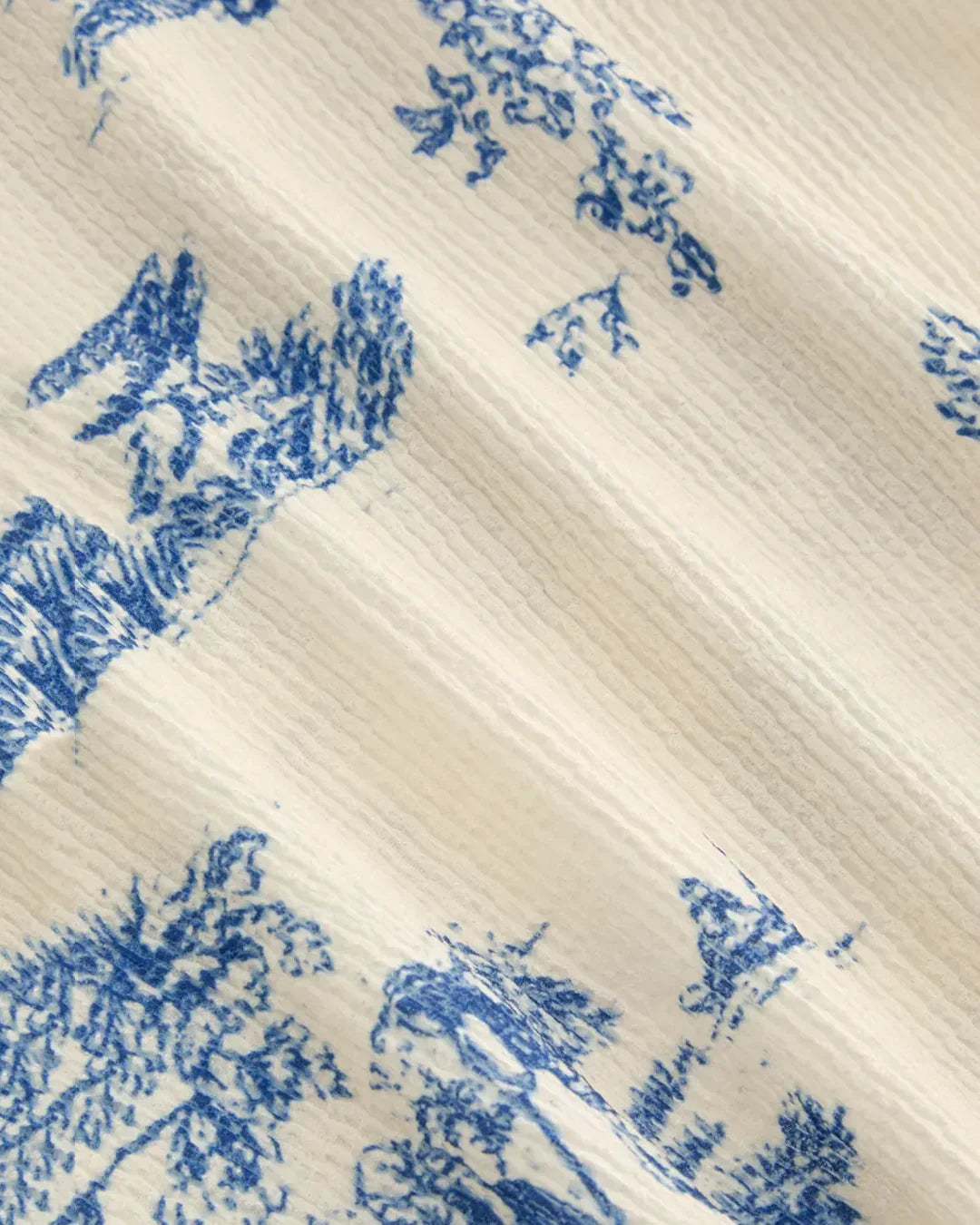 Square Neck Tie-Up Bell Sleeve Printed Long Top in Blue and Beige