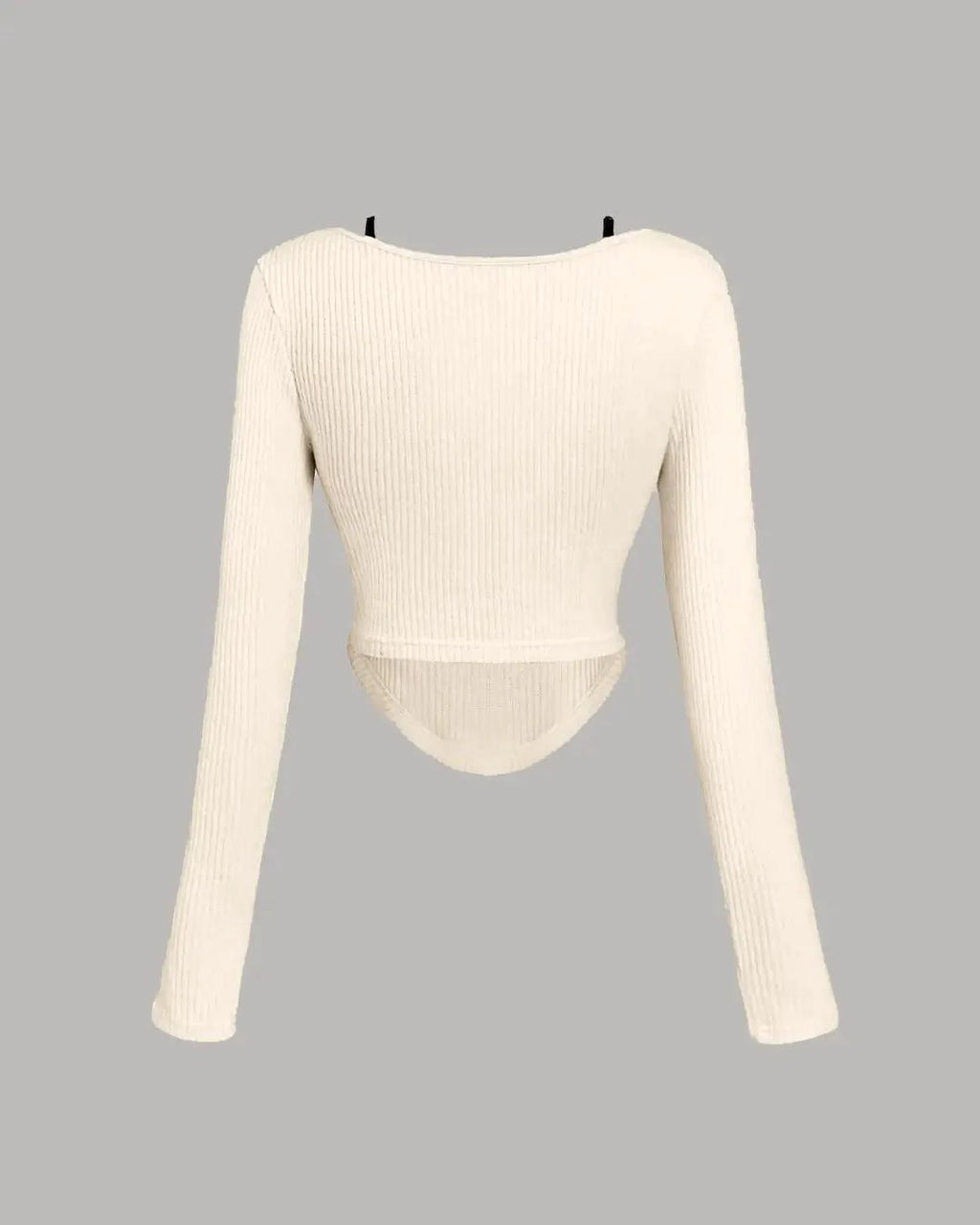 Square Neck Tie Detail Long Sleeve Top in Off White