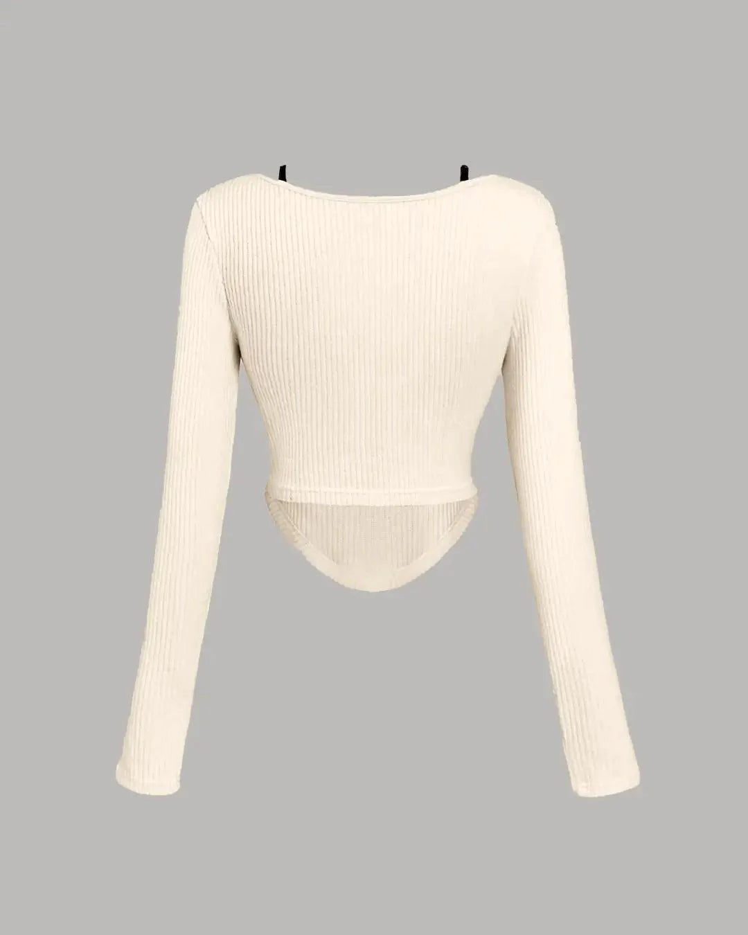 Square Neck Tie Detail Long Sleeve Top in Off White
