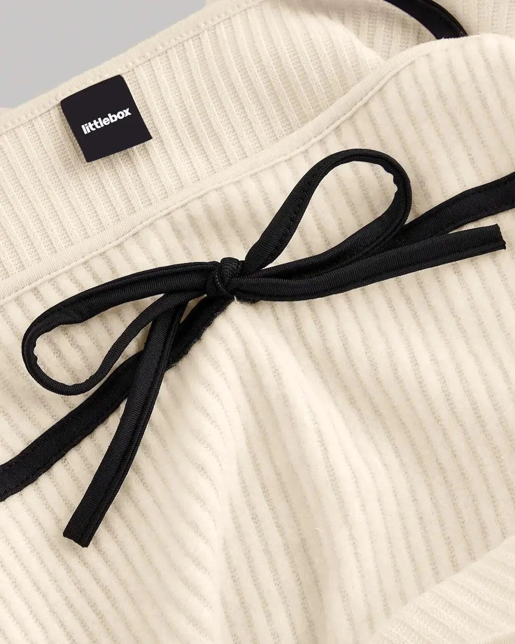 Square Neck Tie Detail Long Sleeve Top in Off White