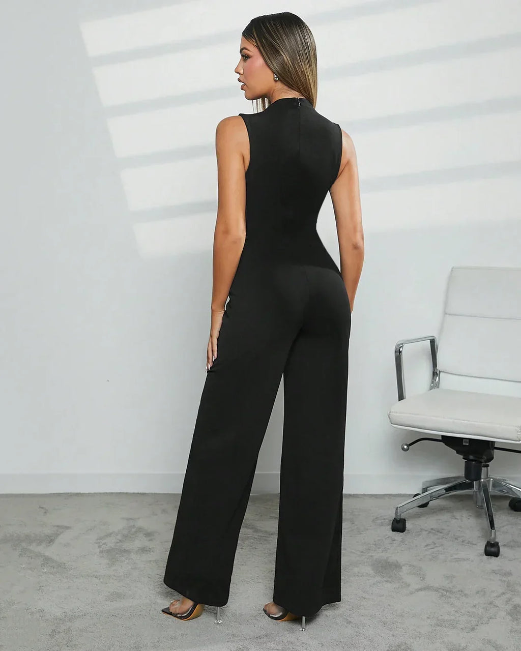 Square Neck Wide Leg Jumpsuit in Black