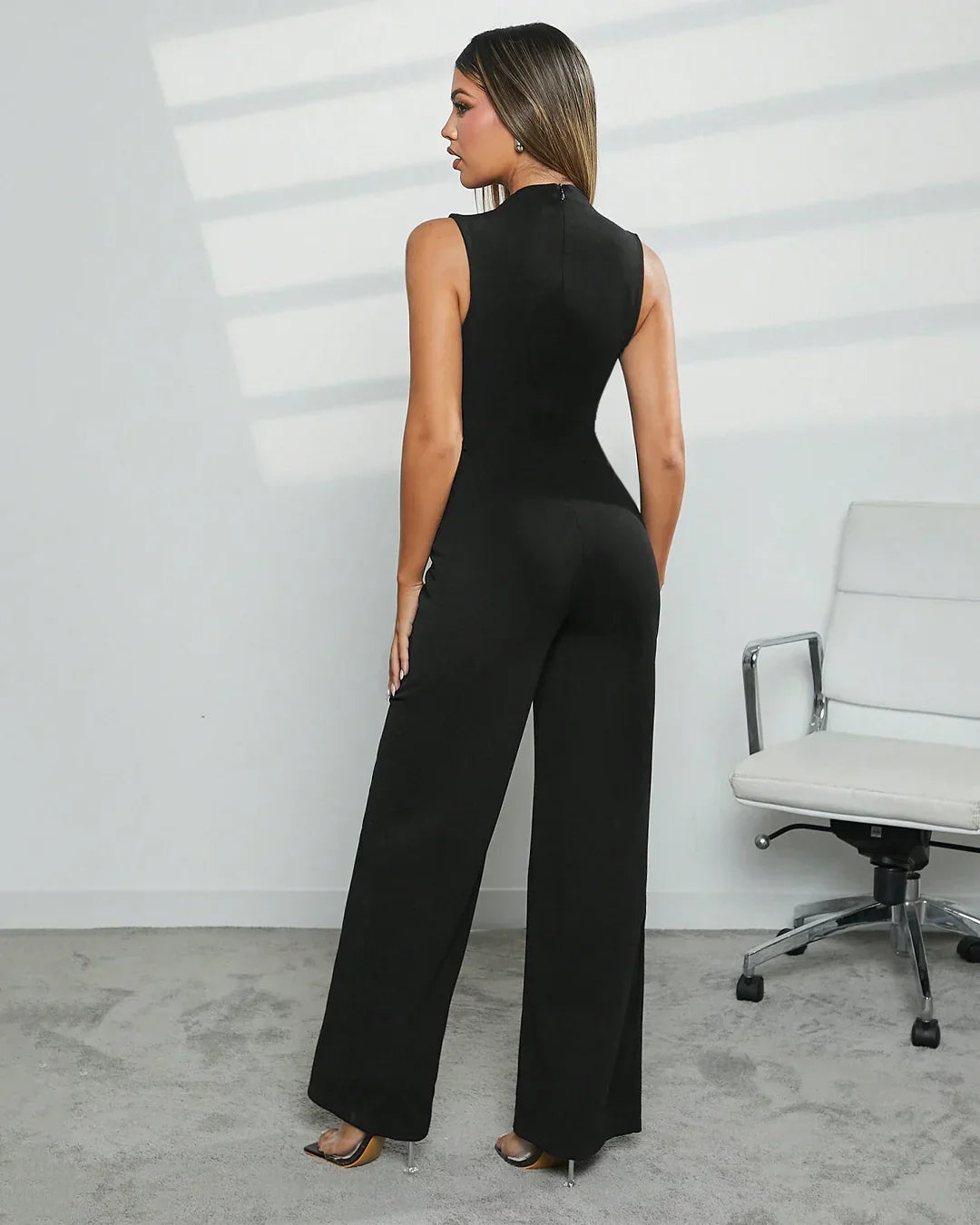 Square Neck Wide Leg Jumpsuit in Black