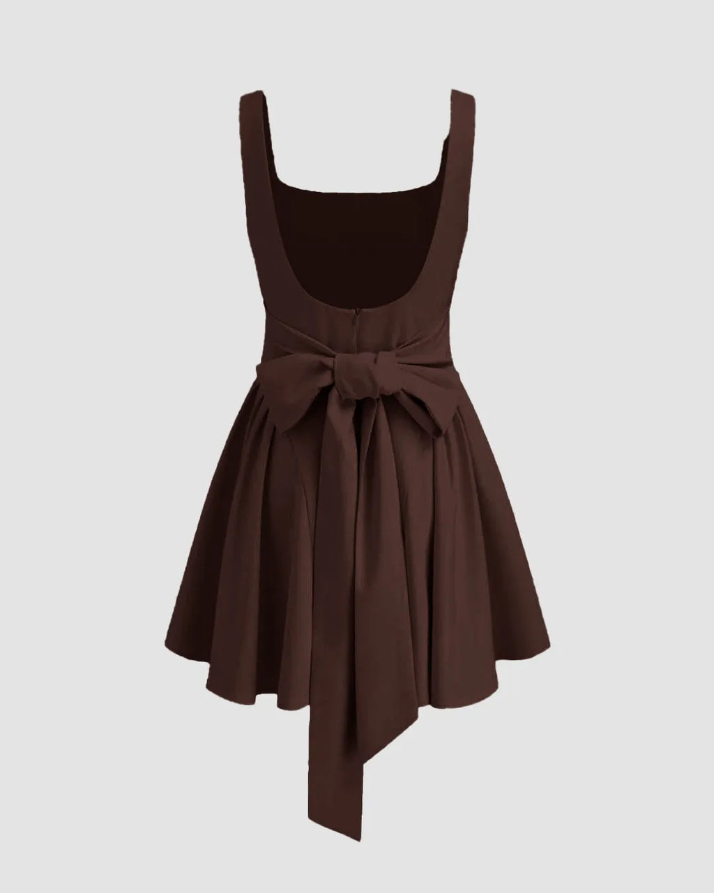 Square Neckline Pleated Mini Dress in Brown