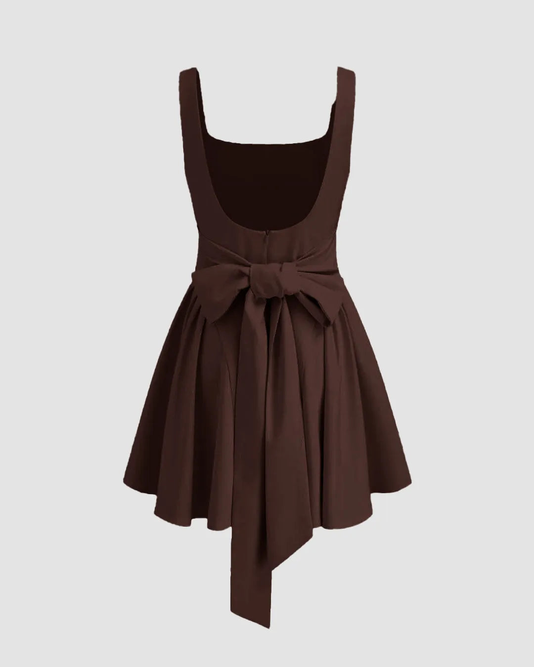 Square Neckline Pleated Mini Dress in Brown