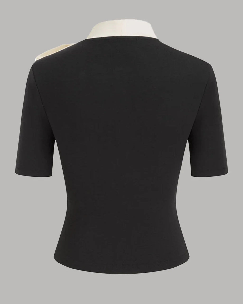 Stand Collar Bowknot Ruched Top in Black