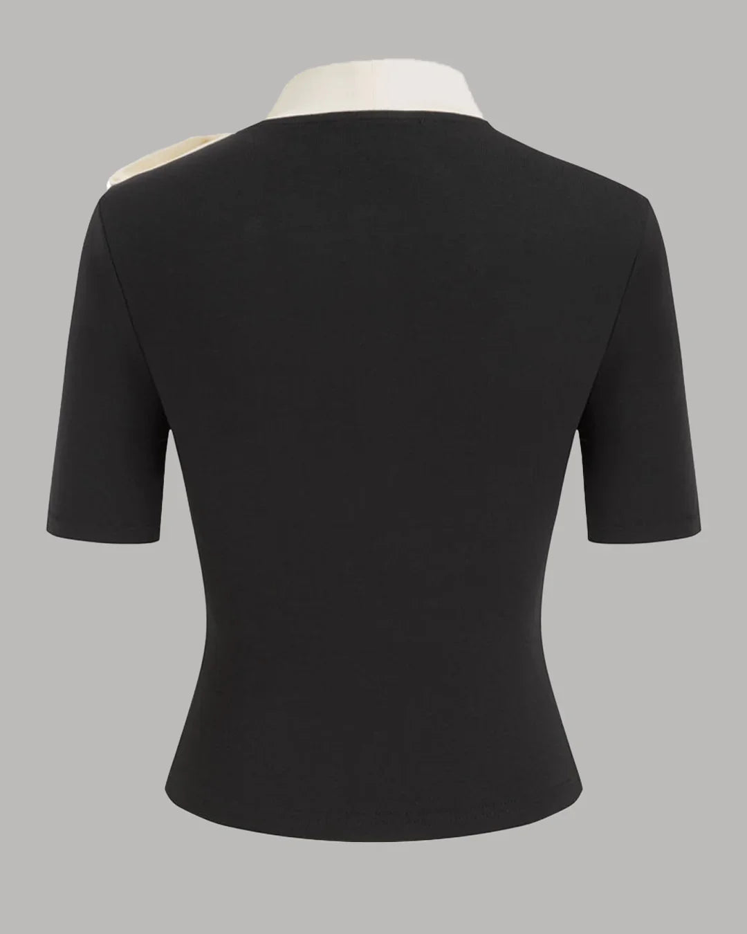 Stand Collar Bowknot Ruched Top in Black